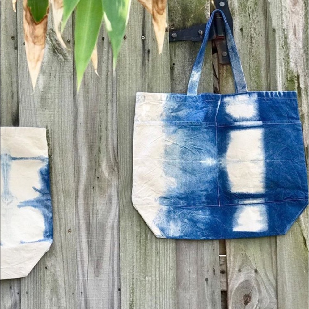 ‼️SOLD‼️ Shibori hand dyed in Big Canvas Tote - Picture 2 of 7
